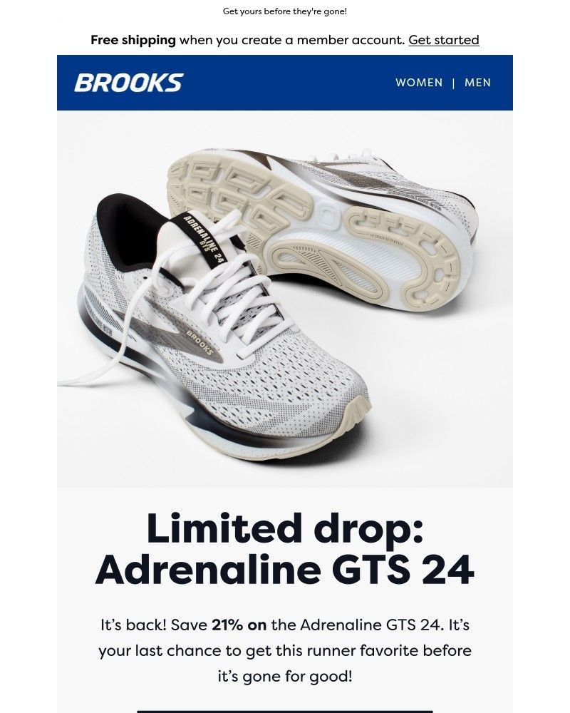 Screenshot of email sent to a Brooks Newsletter subscriber