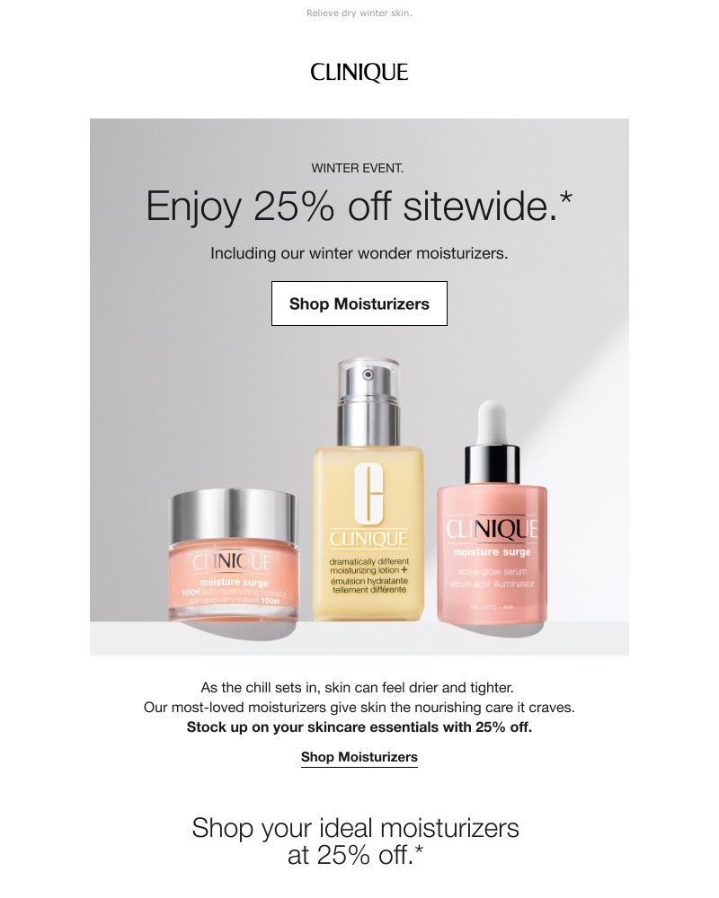 Screenshot of email sent to a Clinique Newsletter subscriber