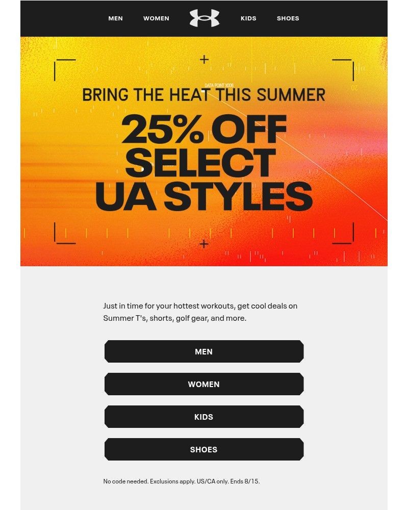 Screenshot of email sent to a Under Armour Newsletter subscriber