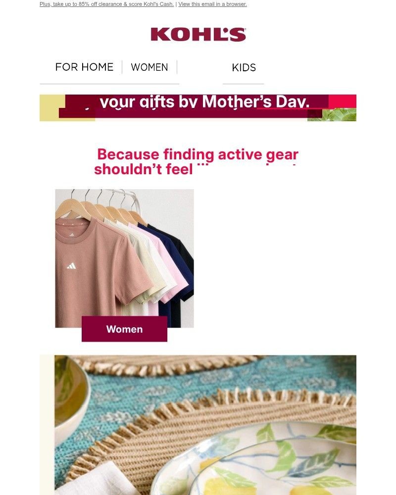 Screenshot of email sent to a Kohls Registered user