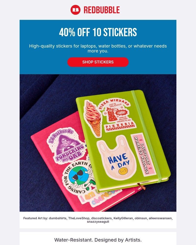 Screenshot of email sent to a Redbubble Newsletter subscriber