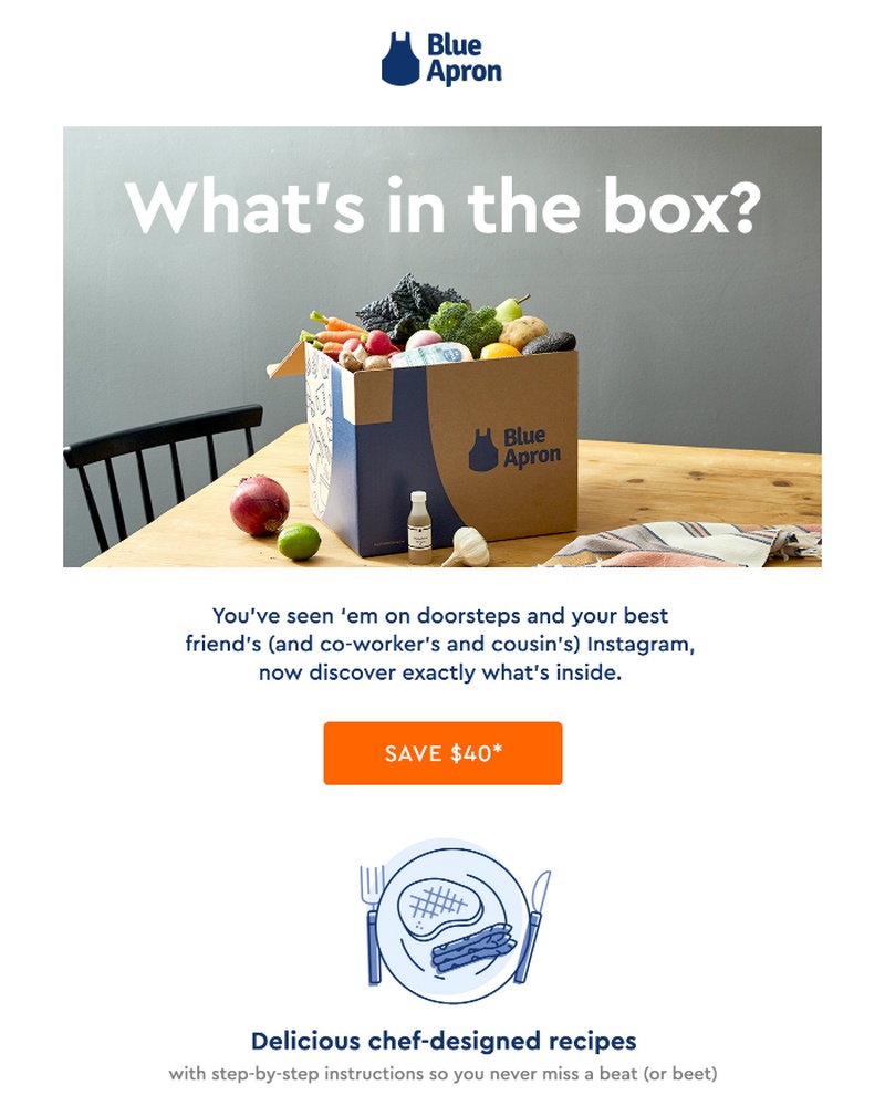 Screenshot of email sent to a Blue Apron Newsletter subscriber