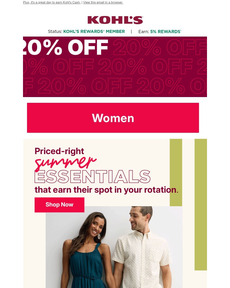 Screenshot of email sent to a Kohls Registered user