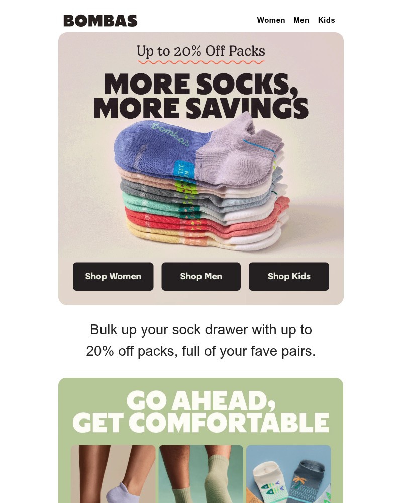 Screenshot of email sent to a Bombas Newsletter subscriber