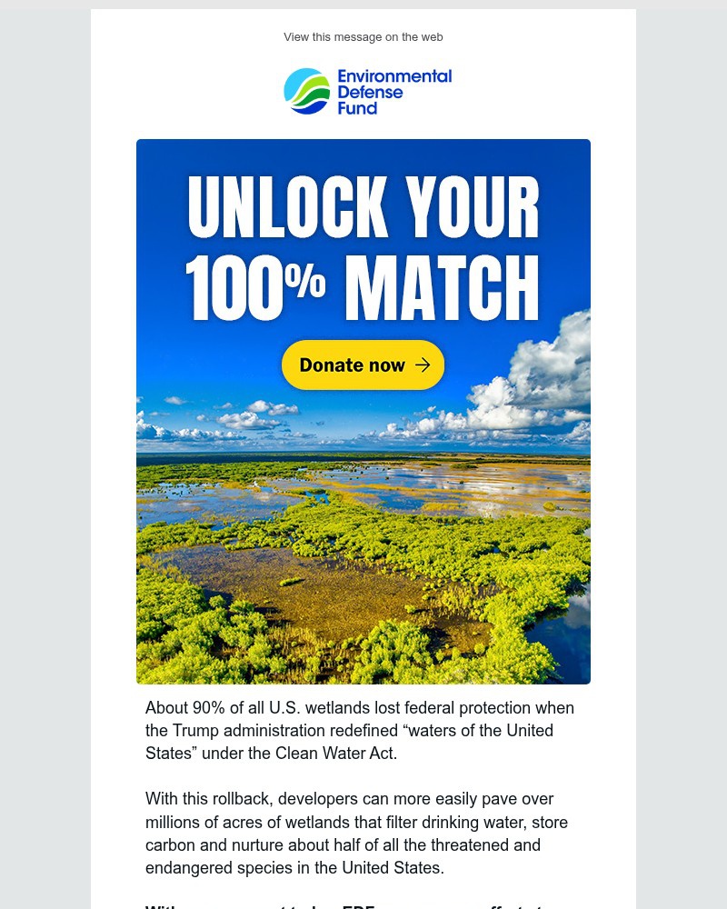 Screenshot of email sent to a Environmental Defense Fund Newsletter subscriber