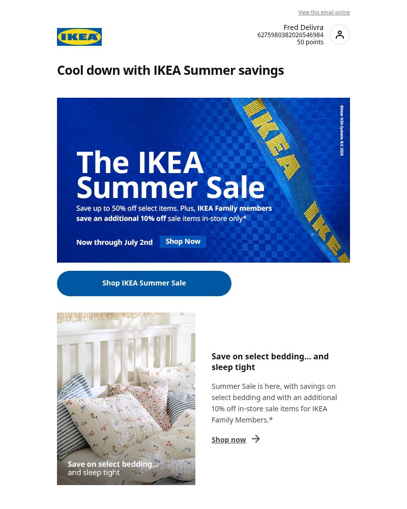 Screenshot of email sent to a Ikea Registered user