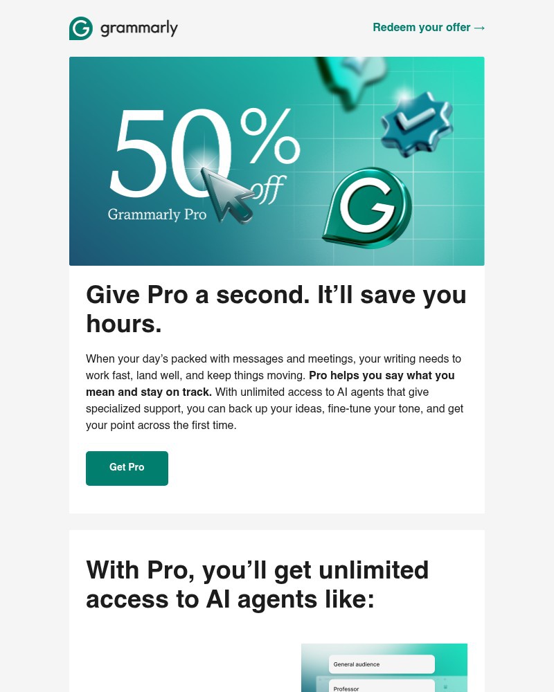 Screenshot of email sent to a Grammarly Registered user