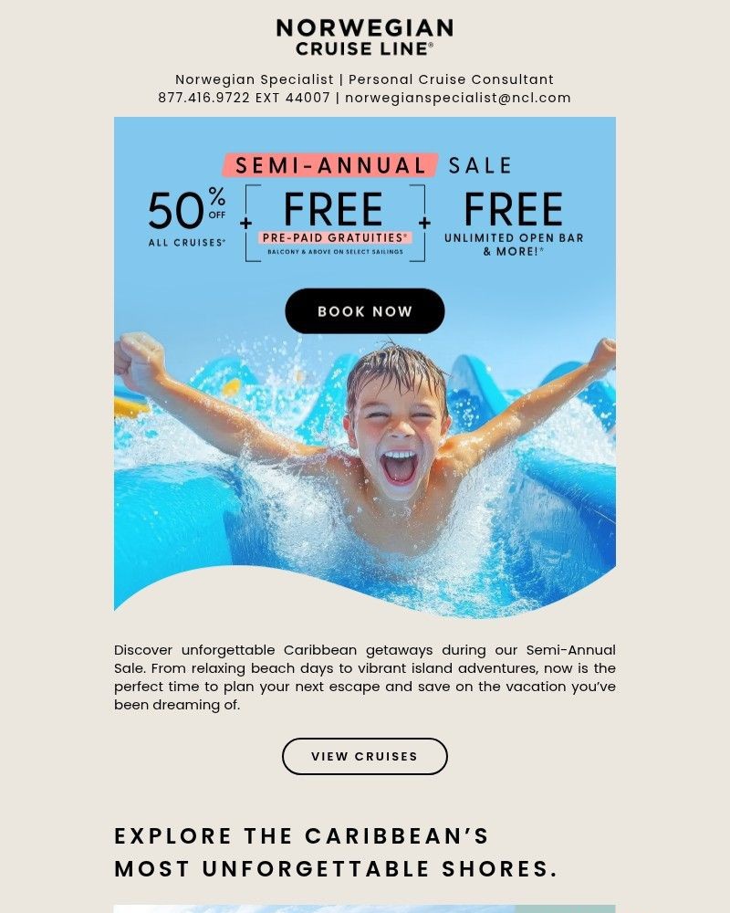 Screenshot of email sent to a Norwegian Cruise Line Newsletter subscriber