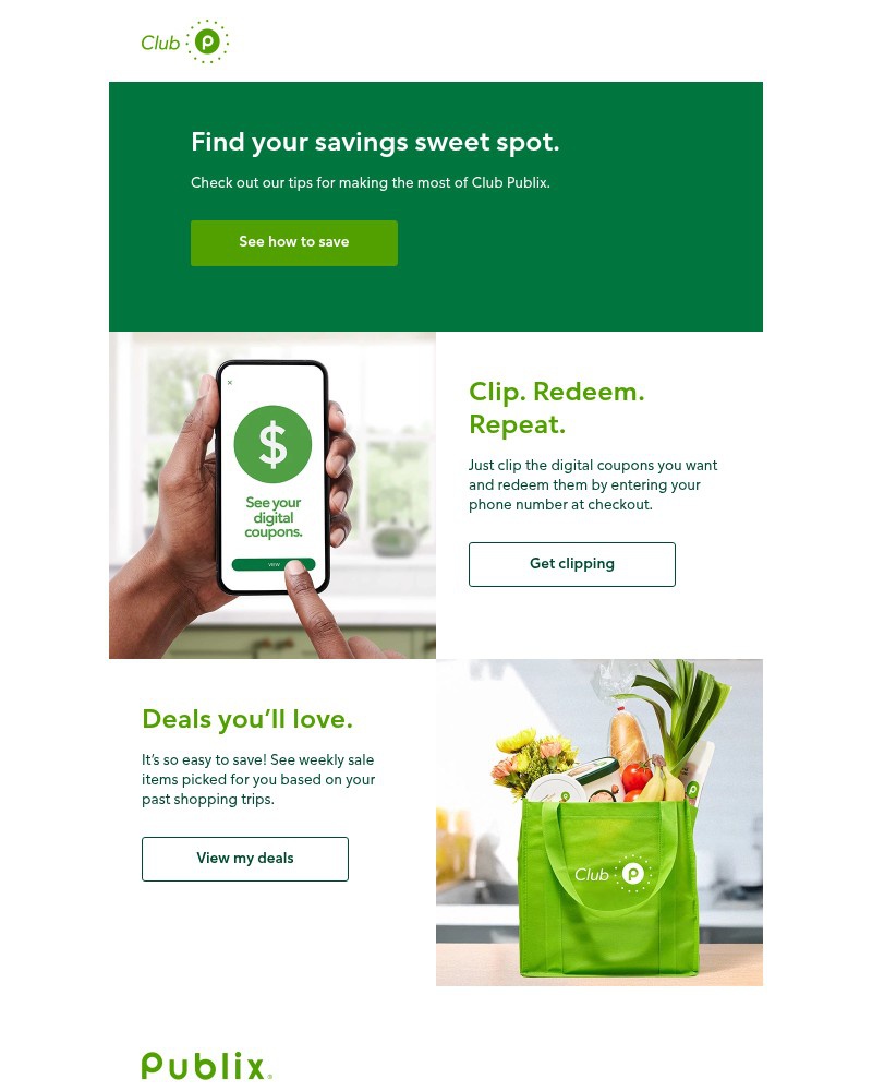 Screenshot of email sent to a Publix Registered user