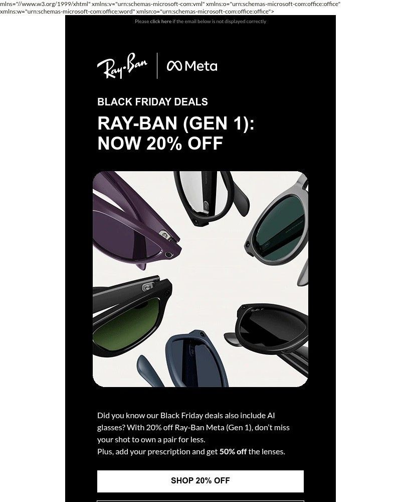 Screenshot of email sent to a Ray-Ban Newsletter subscriber