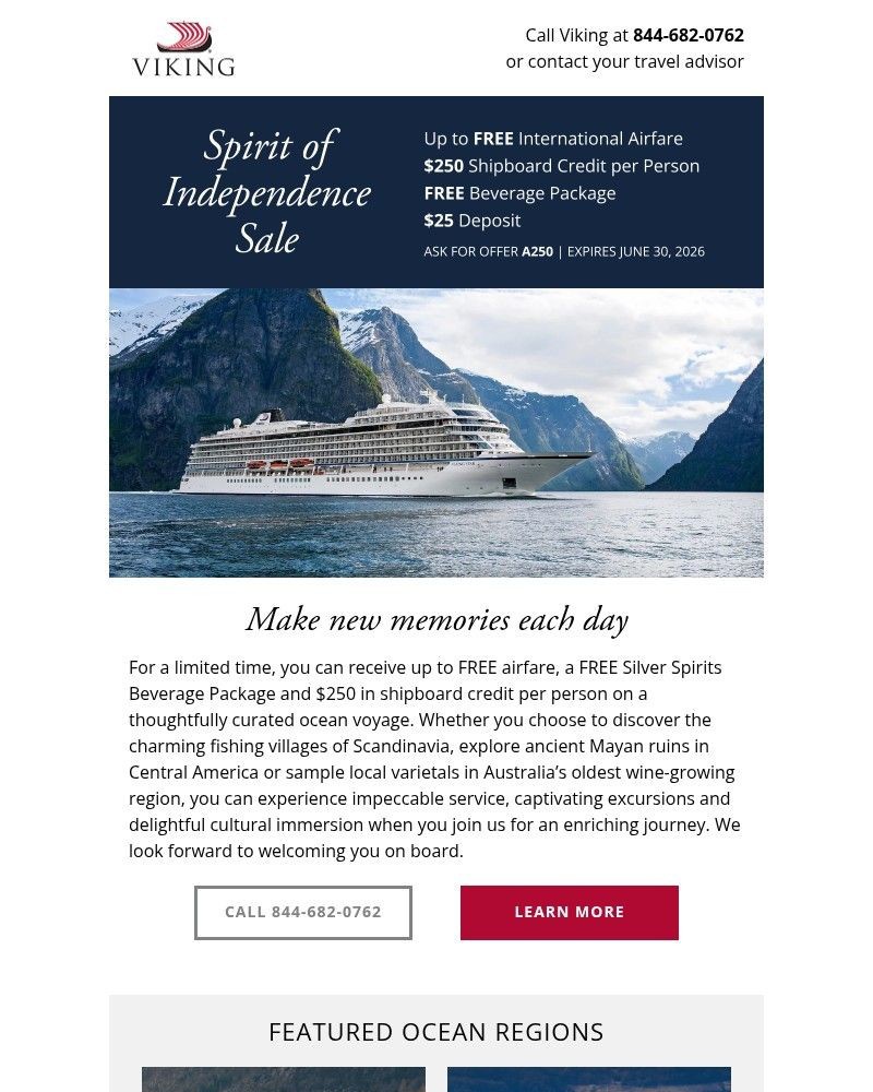 Screenshot of email sent to a Viking Cruises Newsletter subscriber