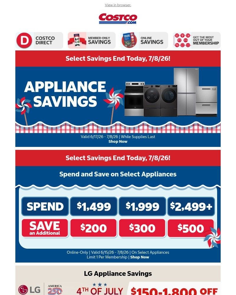 Screenshot of email sent to a Costco Newsletter subscriber