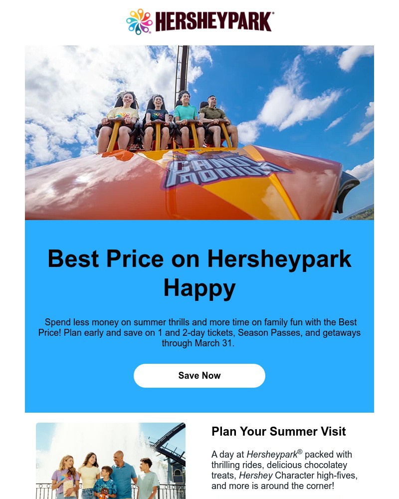 Screenshot of email sent to a Hershey Park Newsletter subscriber