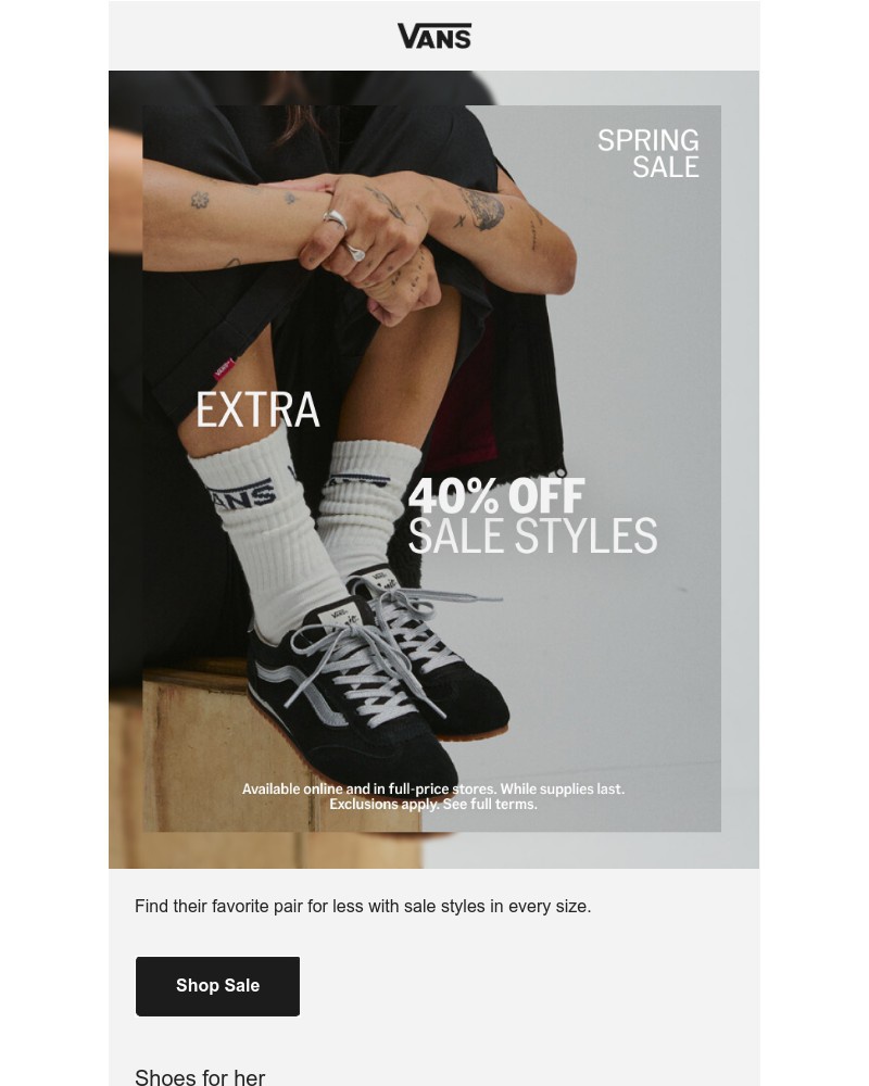 Screenshot of email sent to a Vans Registered user