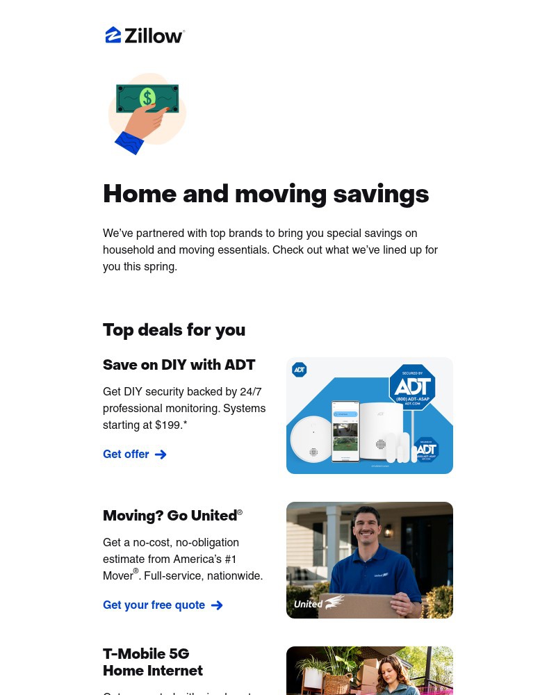 Screenshot of email sent to a Zillow Registered user