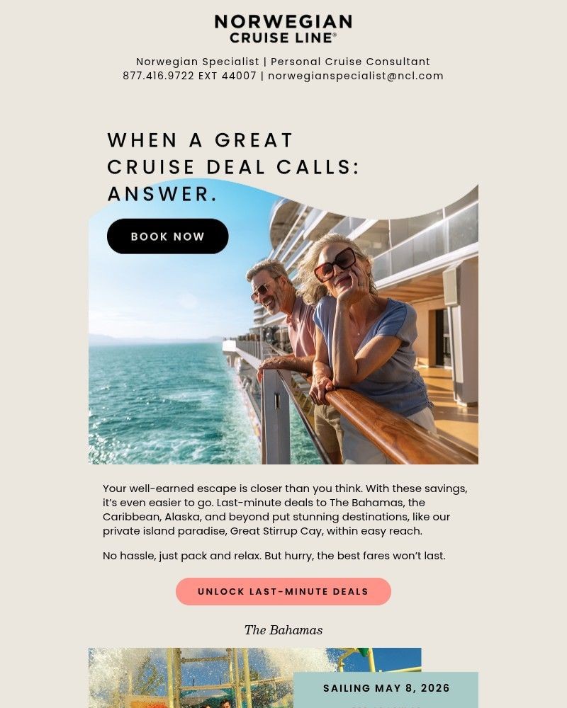 Screenshot of email sent to a Norwegian Cruise Line Newsletter subscriber