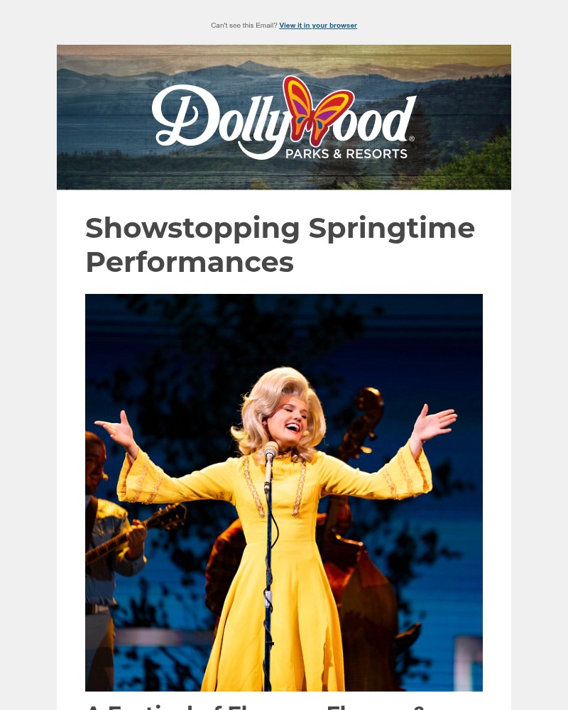 Screenshot of email sent to a Dollywood Newsletter subscriber