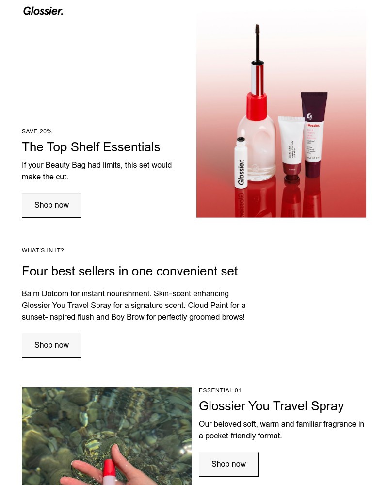 Screenshot of email sent to a Glossier Newsletter subscriber