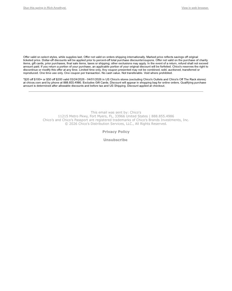 Screenshot of email sent to a Chico’s Newsletter subscriber