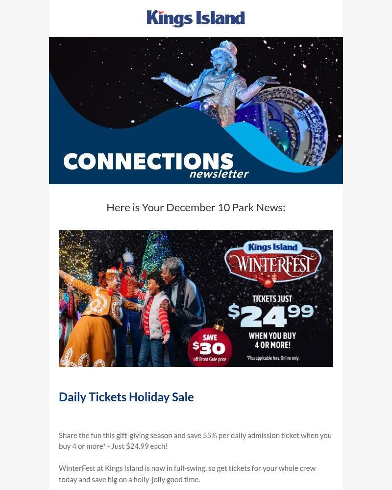 Screenshot of email sent to a Kings Island Newsletter subscriber