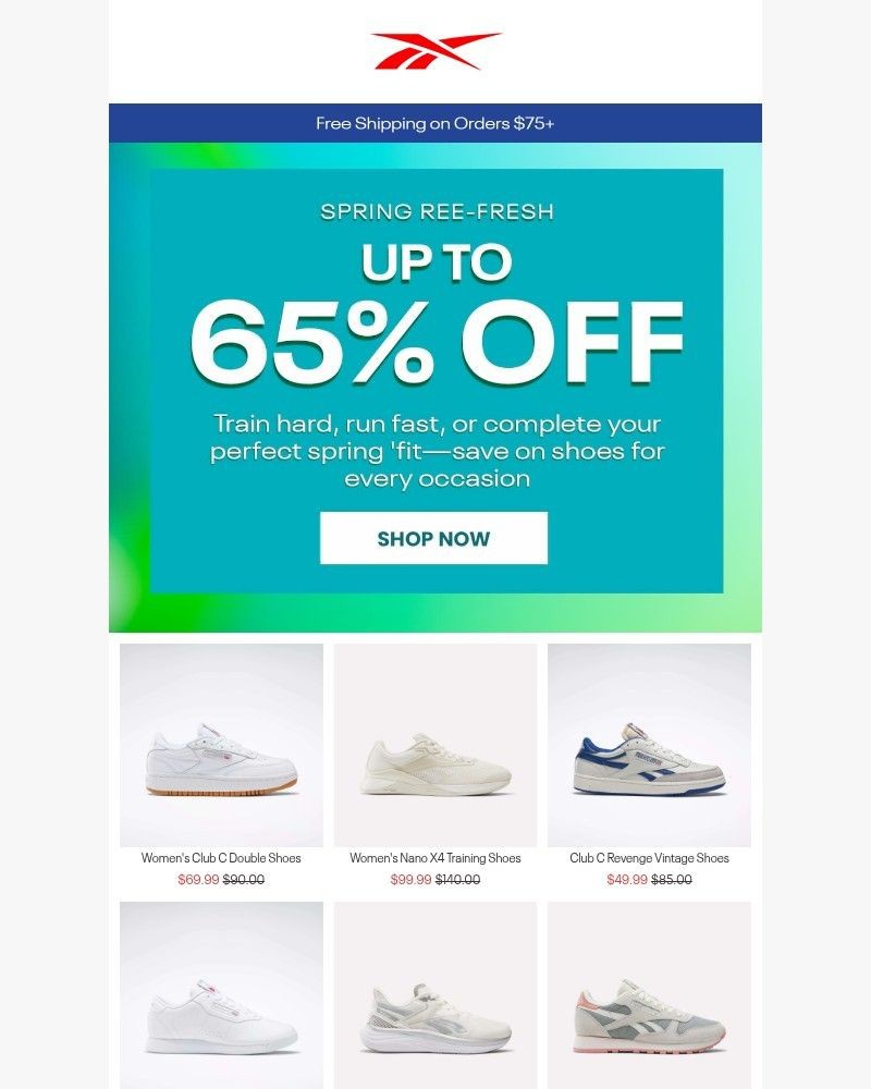 Screenshot of email sent to a Reebok Newsletter subscriber