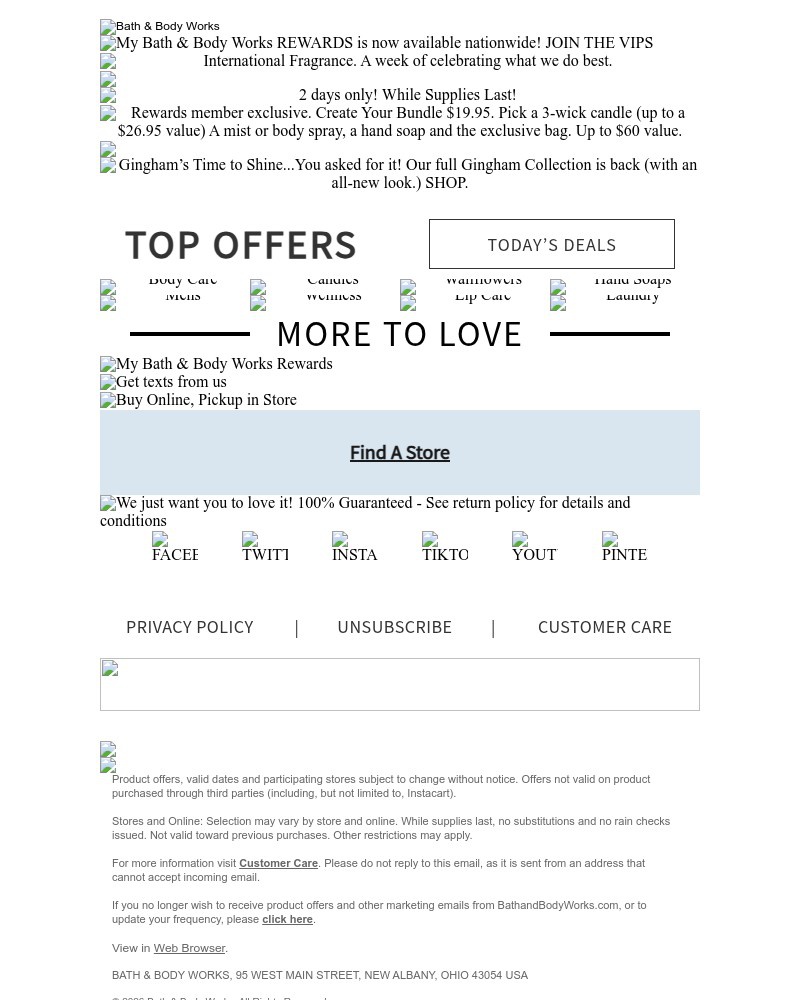 Screenshot of email sent to a Bath & Body Works Newsletter subscriber