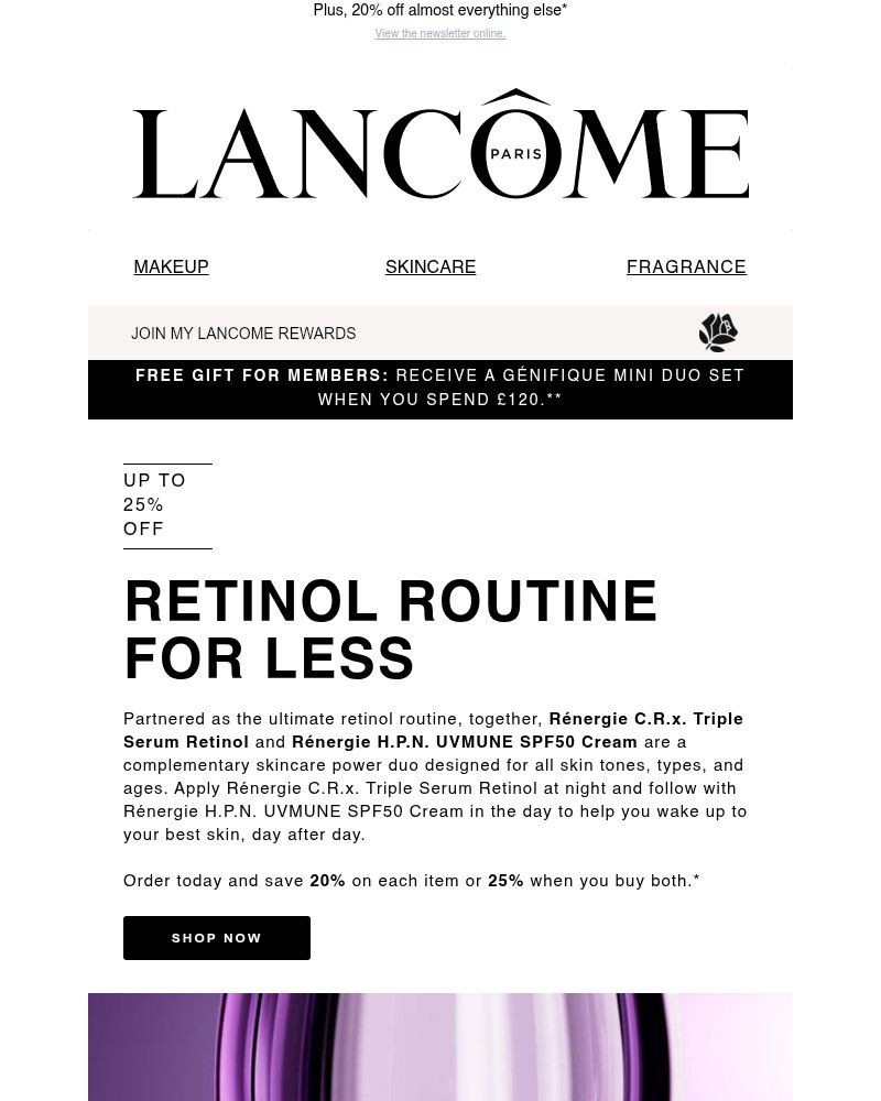 Screenshot of email sent to a Lancôme Newsletter subscriber