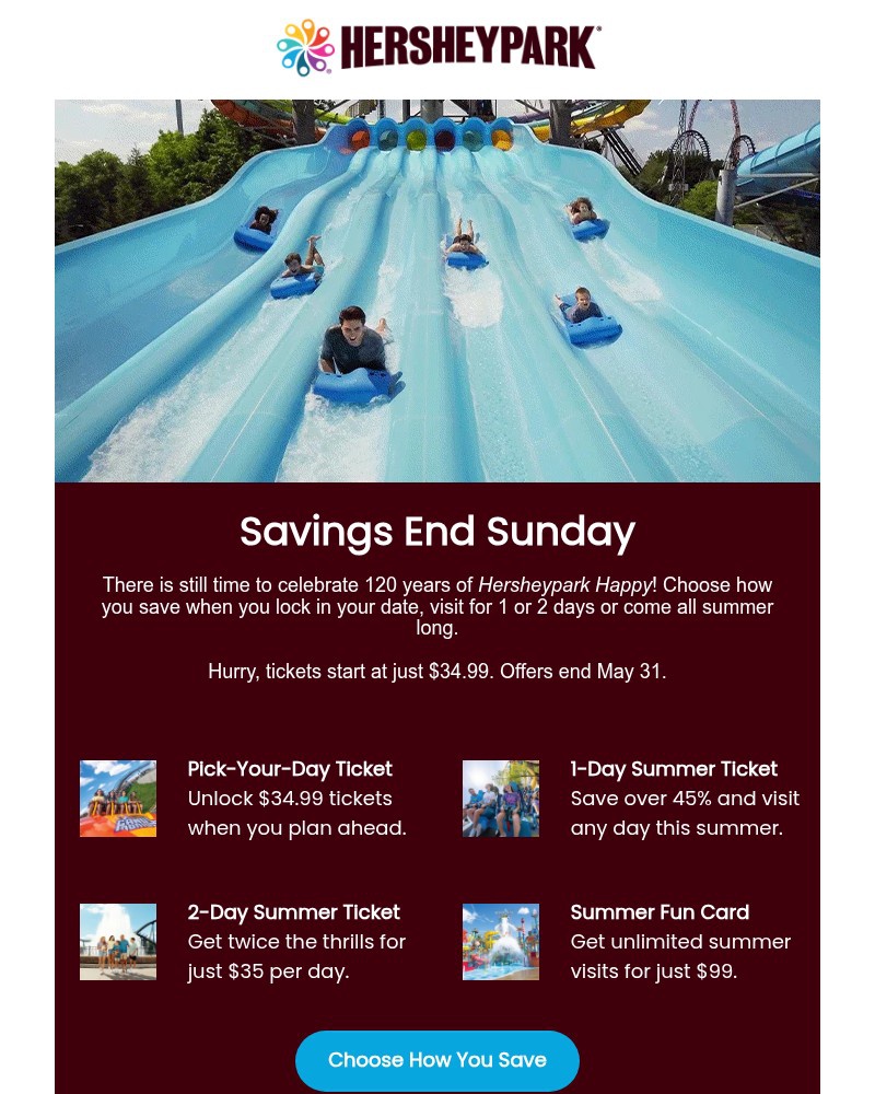 Screenshot of email sent to a Hershey Park Newsletter subscriber