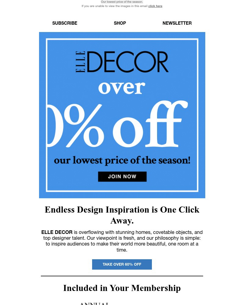 Screenshot of email sent to a Elle Newsletter subscriber