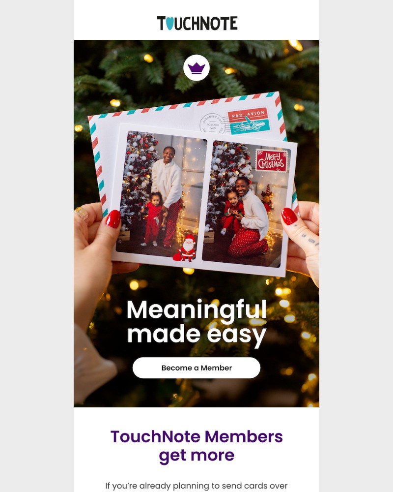 Screenshot of email sent to a TouchNote Customer