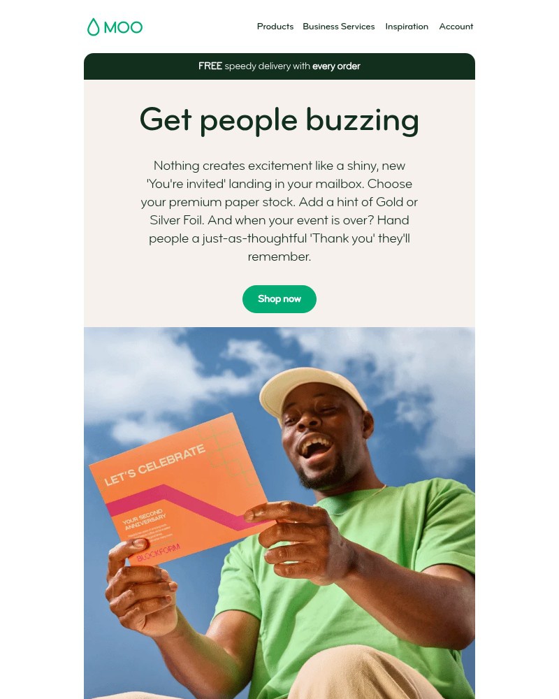 Screenshot of email sent to a Moo Newsletter subscriber