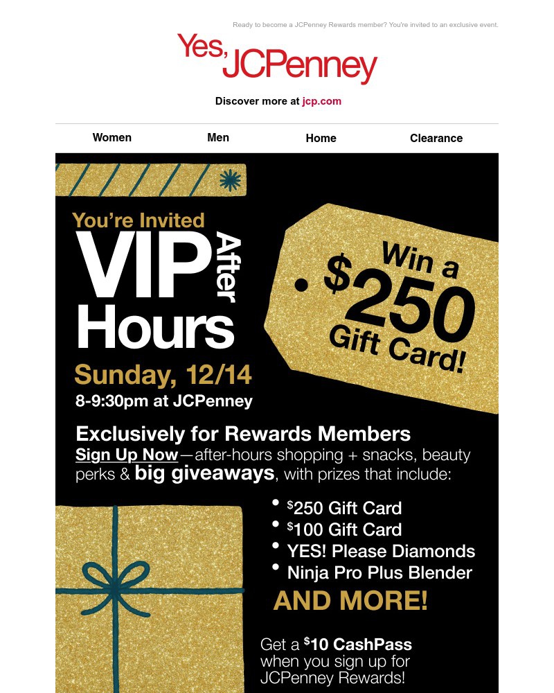Screenshot of email sent to a JCPenney Newsletter subscriber