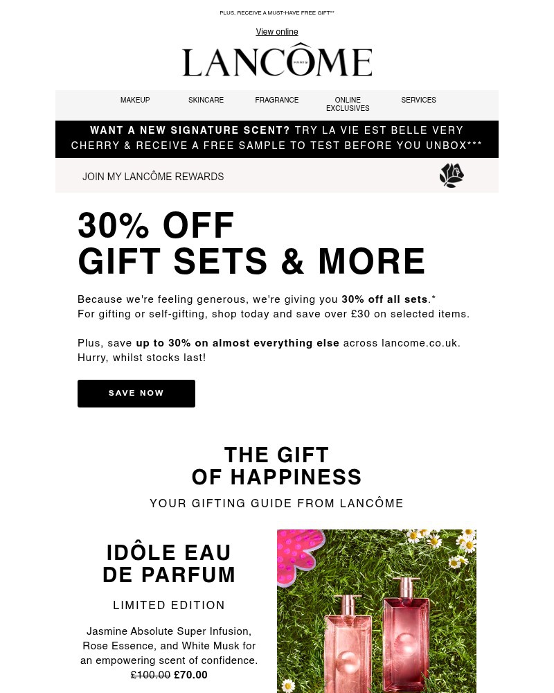 Screenshot of email sent to a Lancôme Newsletter subscriber