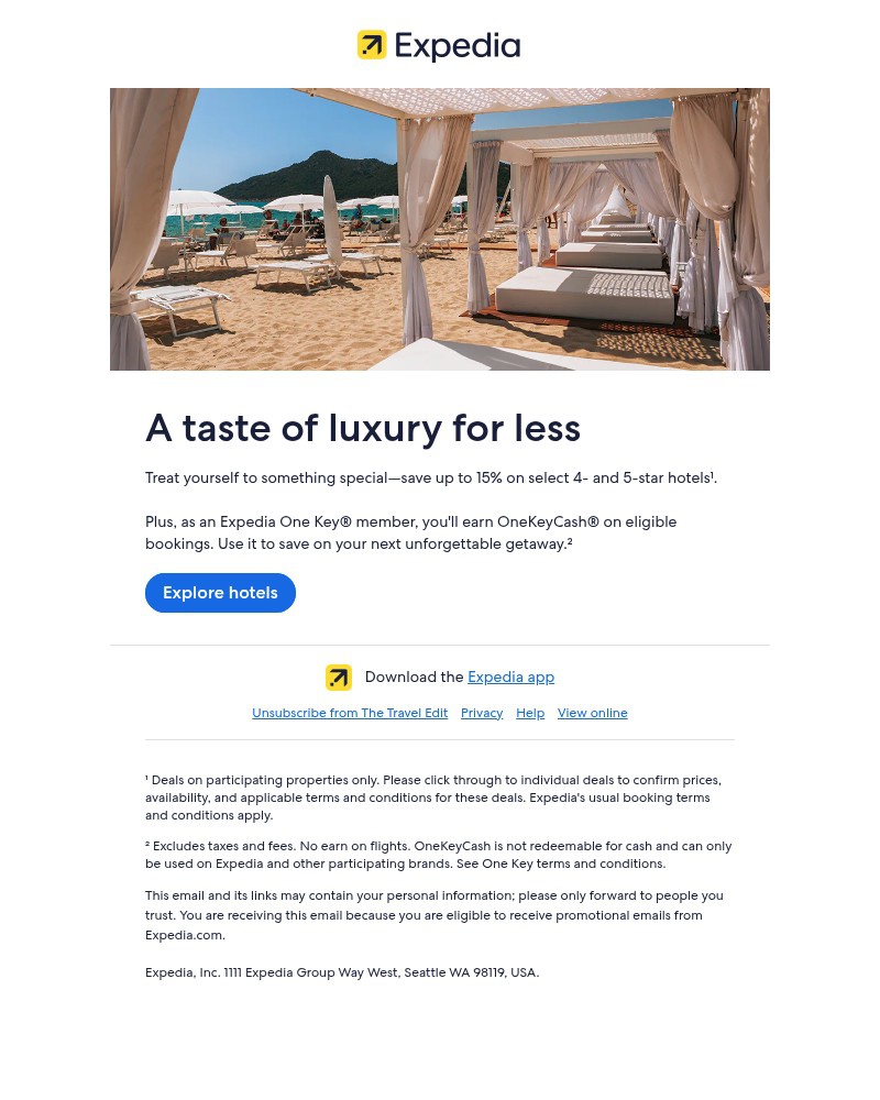Screenshot of email sent to a Expedia Registered user