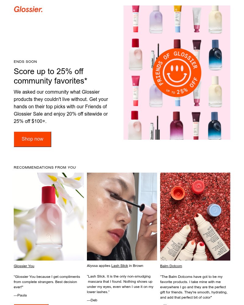 Screenshot of email sent to a Glossier Newsletter subscriber