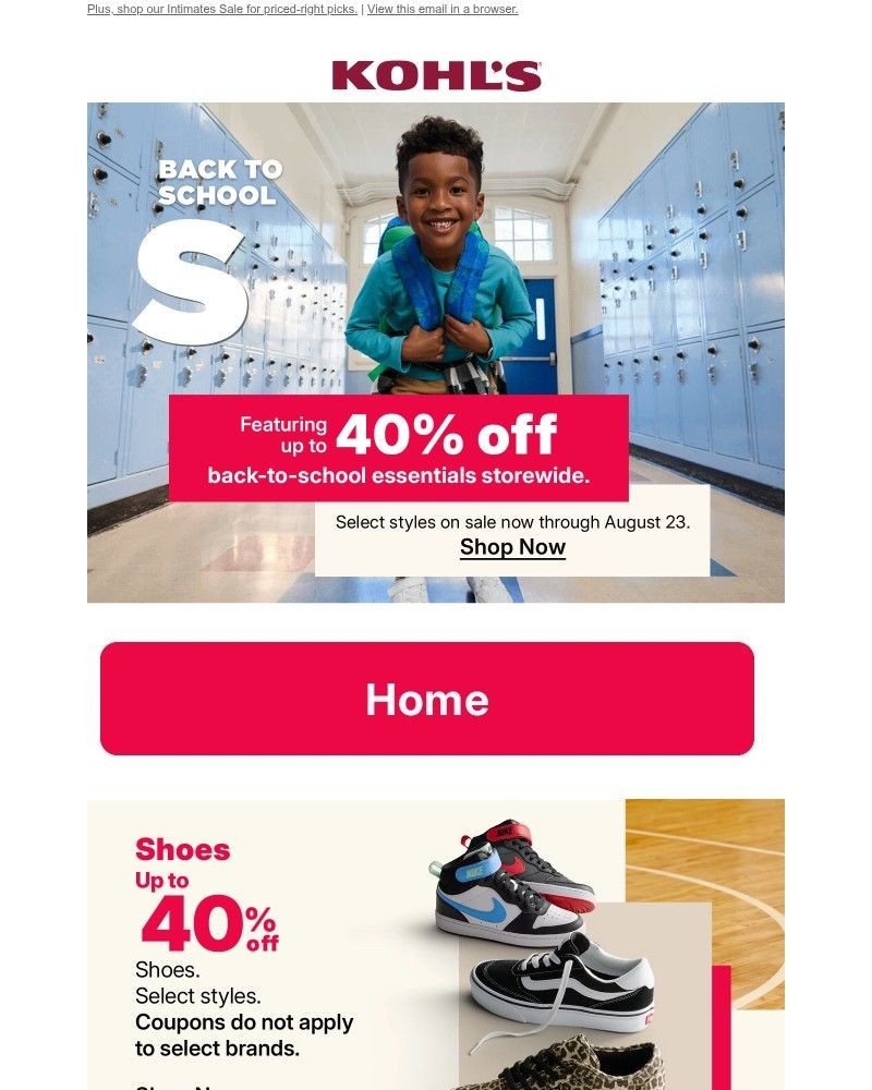 Screenshot of email sent to a Kohls Registered user