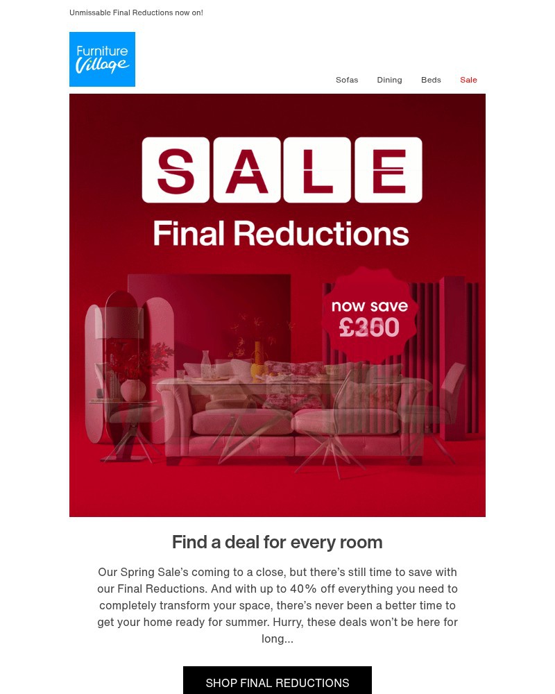 Screenshot of email sent to a Furniture Village Cart abandoner