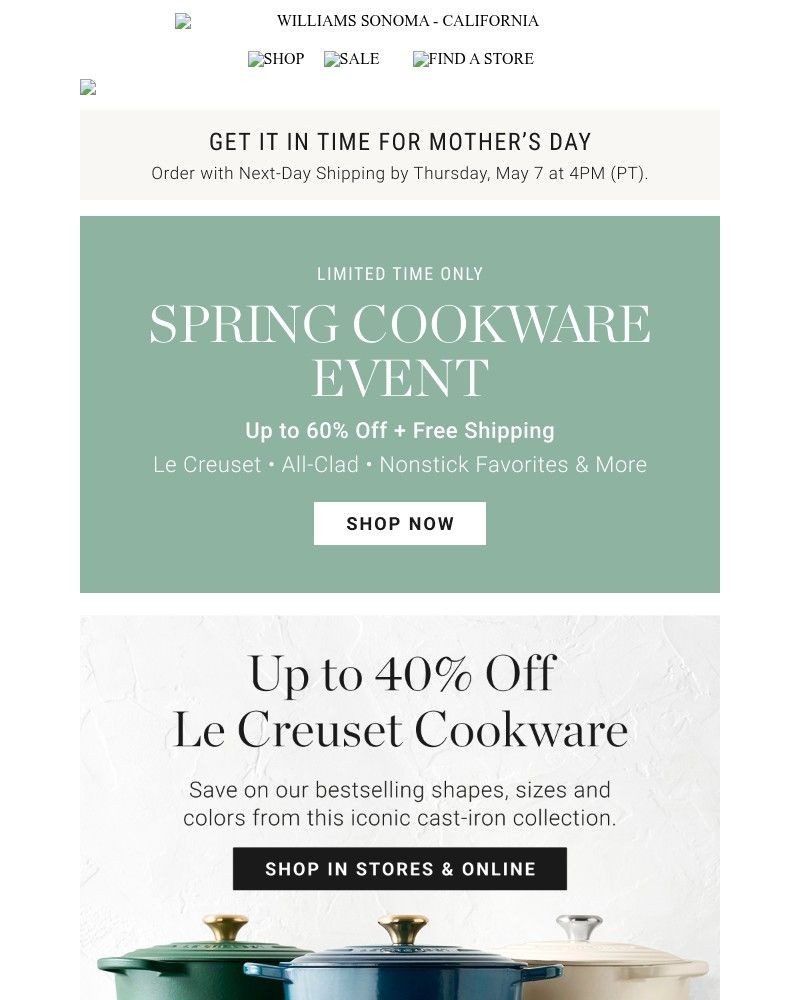Screenshot of email with subject /media/emails/save-up-to-40-on-le-creuset-classics-spring-cookware-event-a026f2-cropped-6ec9983a.jpg