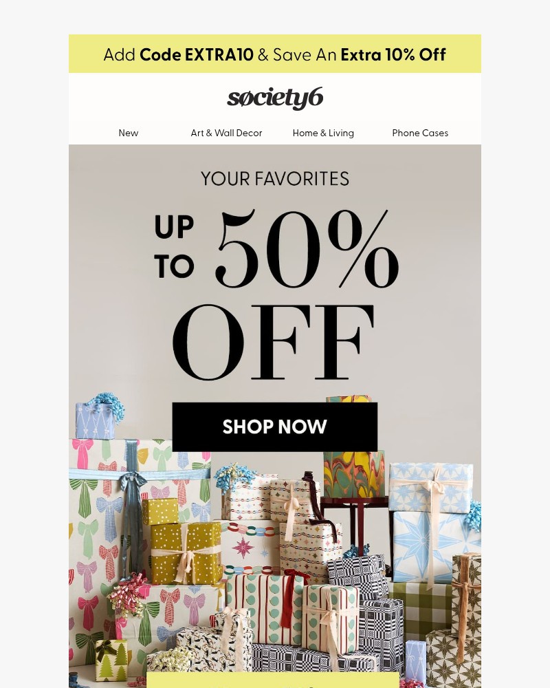 Screenshot of email sent to a Society6 Newsletter subscriber