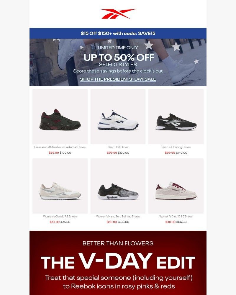 Screenshot of email sent to a Reebok Newsletter subscriber