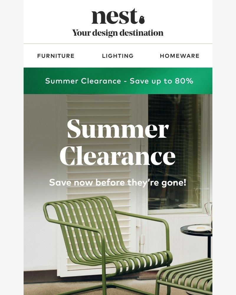 Screenshot of email sent to a Nest Furniture Cart abandoner