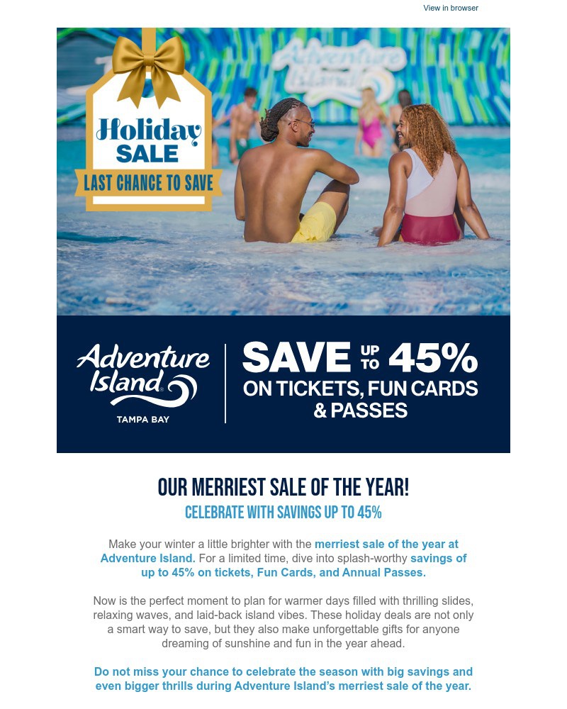 Screenshot of email sent to a Busch Gardens Newsletter subscriber