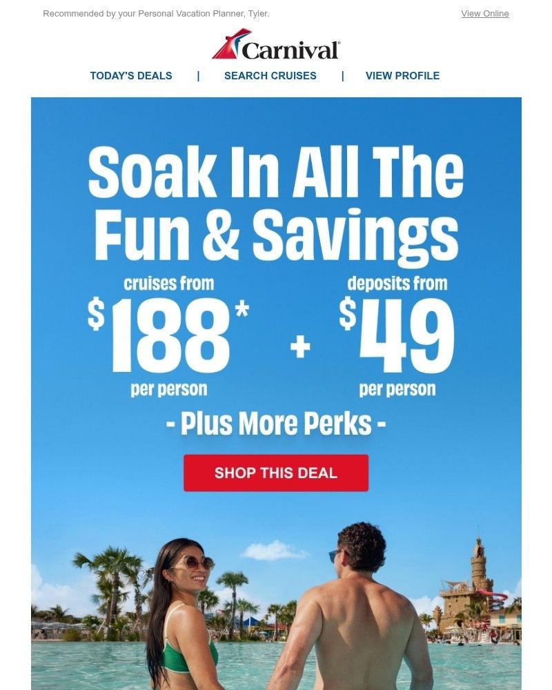 Screenshot of email sent to a Carnival Cruise Line Registered user