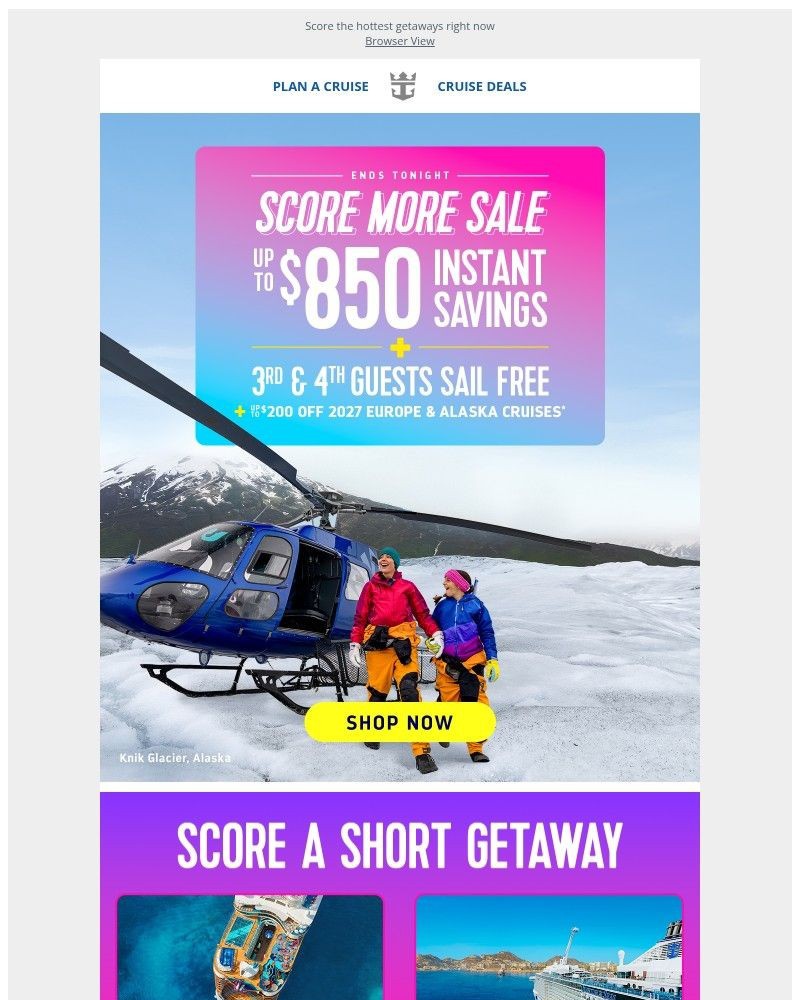 Screenshot of email sent to a Royal Caribbean Cruises Newsletter subscriber