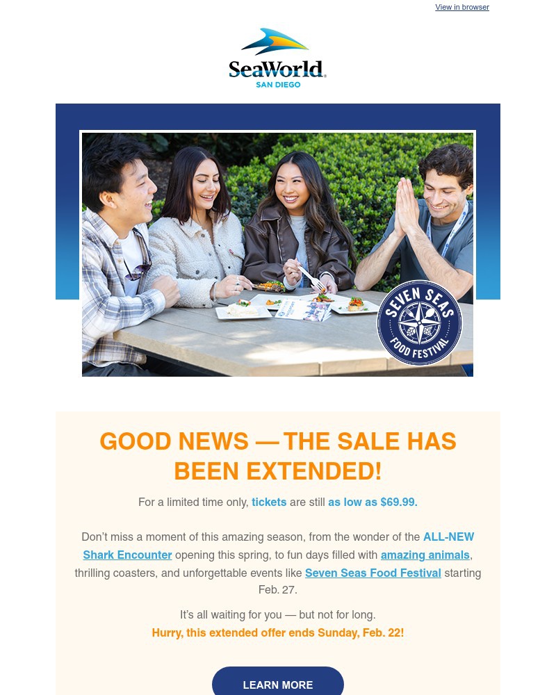 Screenshot of email sent to a Sea World Newsletter subscriber