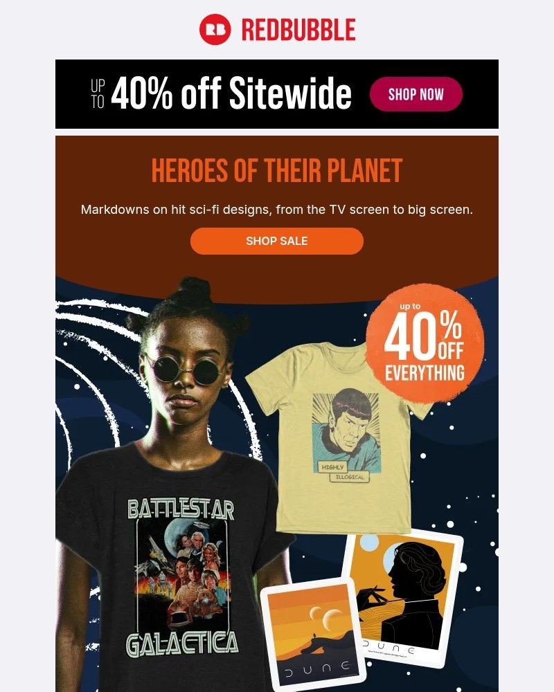 Screenshot of email sent to a Redbubble Newsletter subscriber