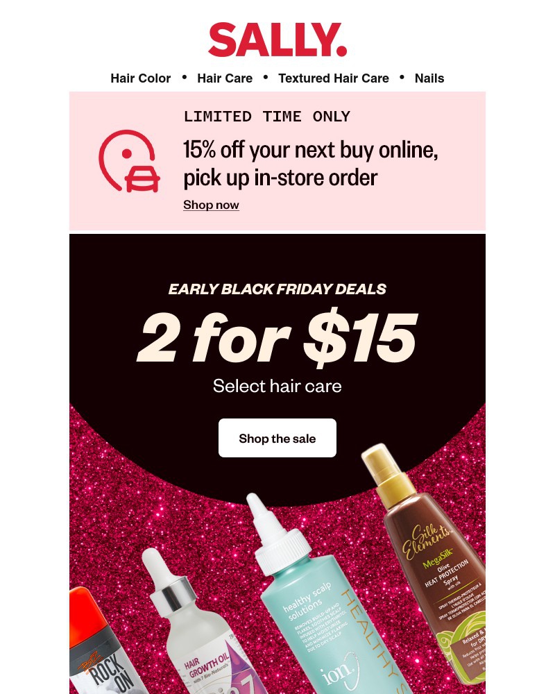 Screenshot of email with subject /media/emails/score-2-for-15-hair-deals-perfect-for-gifting-this-season-a7bbe8-cropped-d1760423.jpg