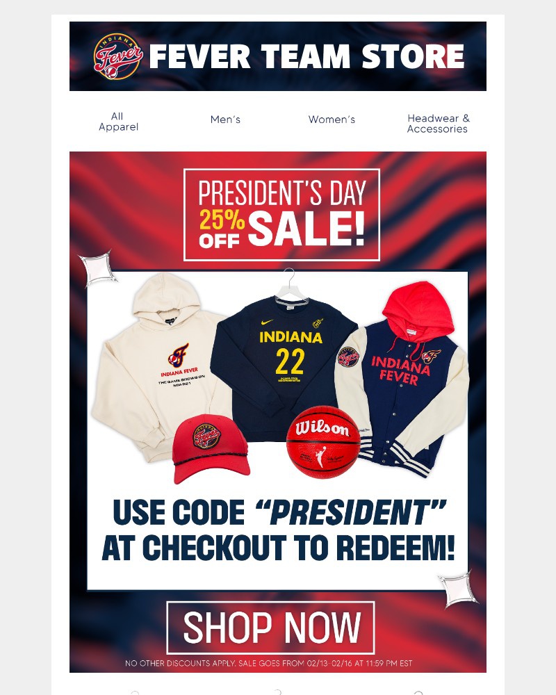 Screenshot of email sent to a Indiana Fever Newsletter subscriber