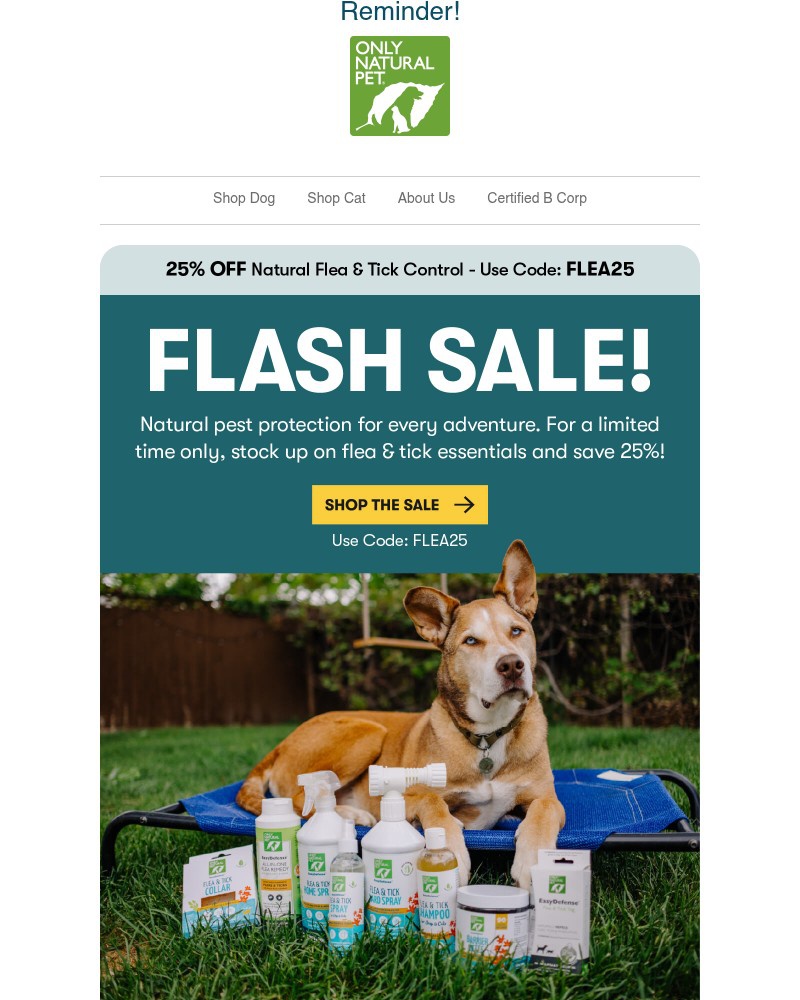 Screenshot of email sent to a Only Natural Pet Newsletter subscriber