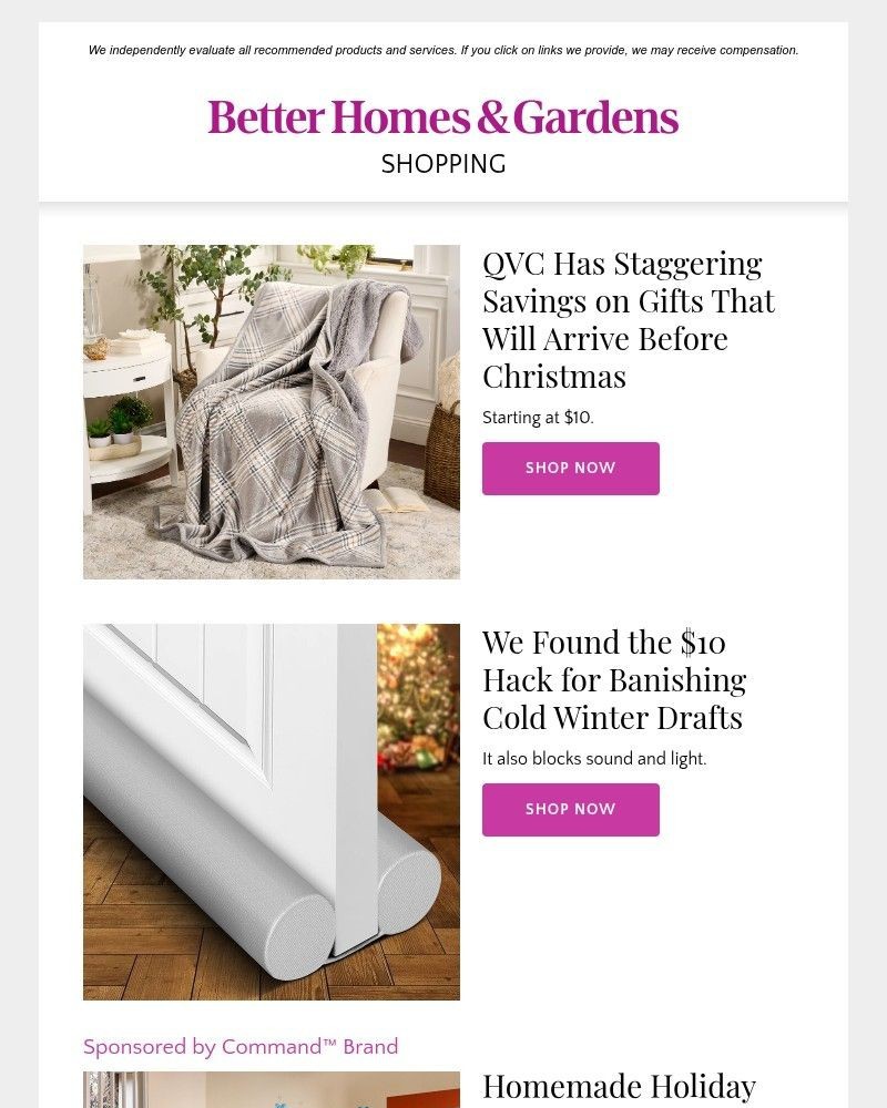 Screenshot of email sent to a Better Homes and Gardens Newsletter subscriber